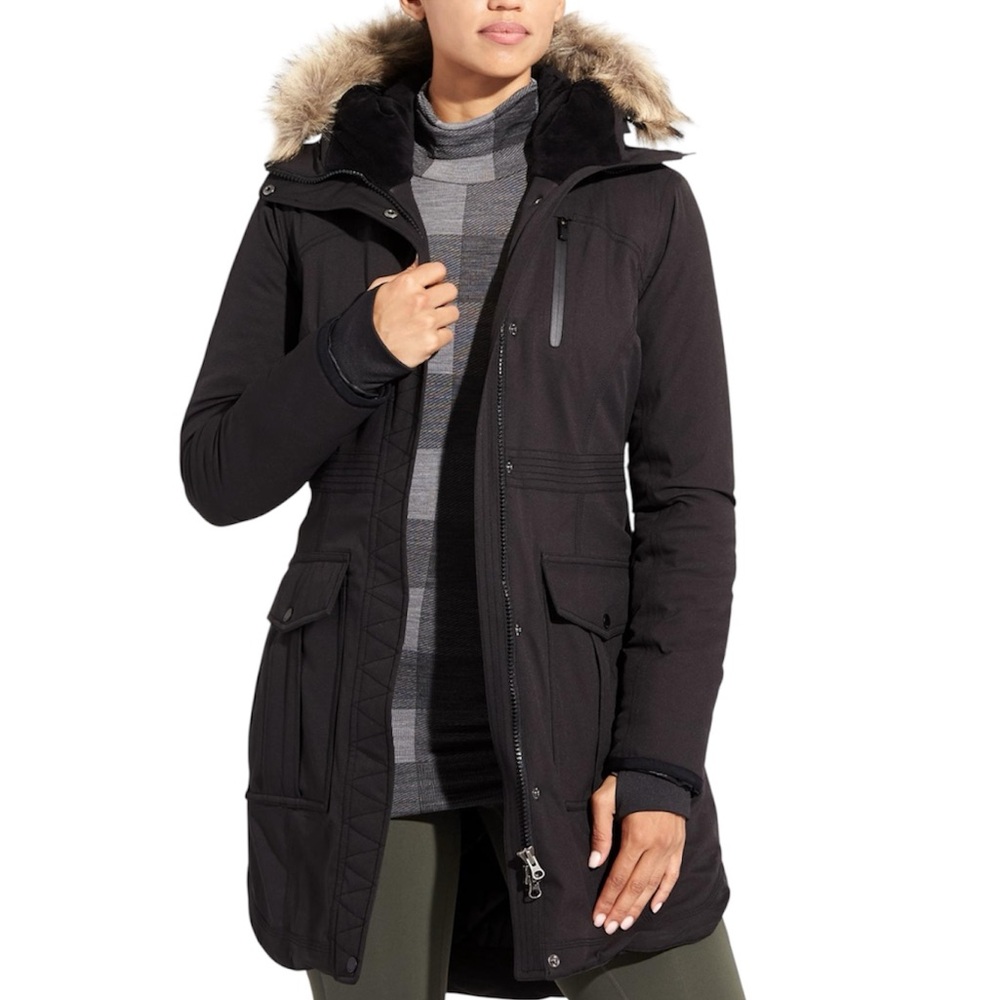 Athleta Black Faux Fur-Trimmed Iceland Parka Warm Coat Size Medium